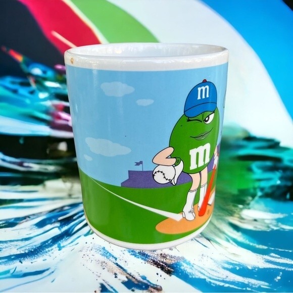 M&M’s Baseball/Basketball Coffee Tea Drink Mug Green & Yellow Sport Memorabilia - Picture 3 of 6